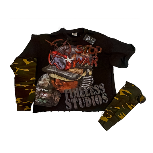 "STOP WAR" DETACHABLE SLEEVE TEE
